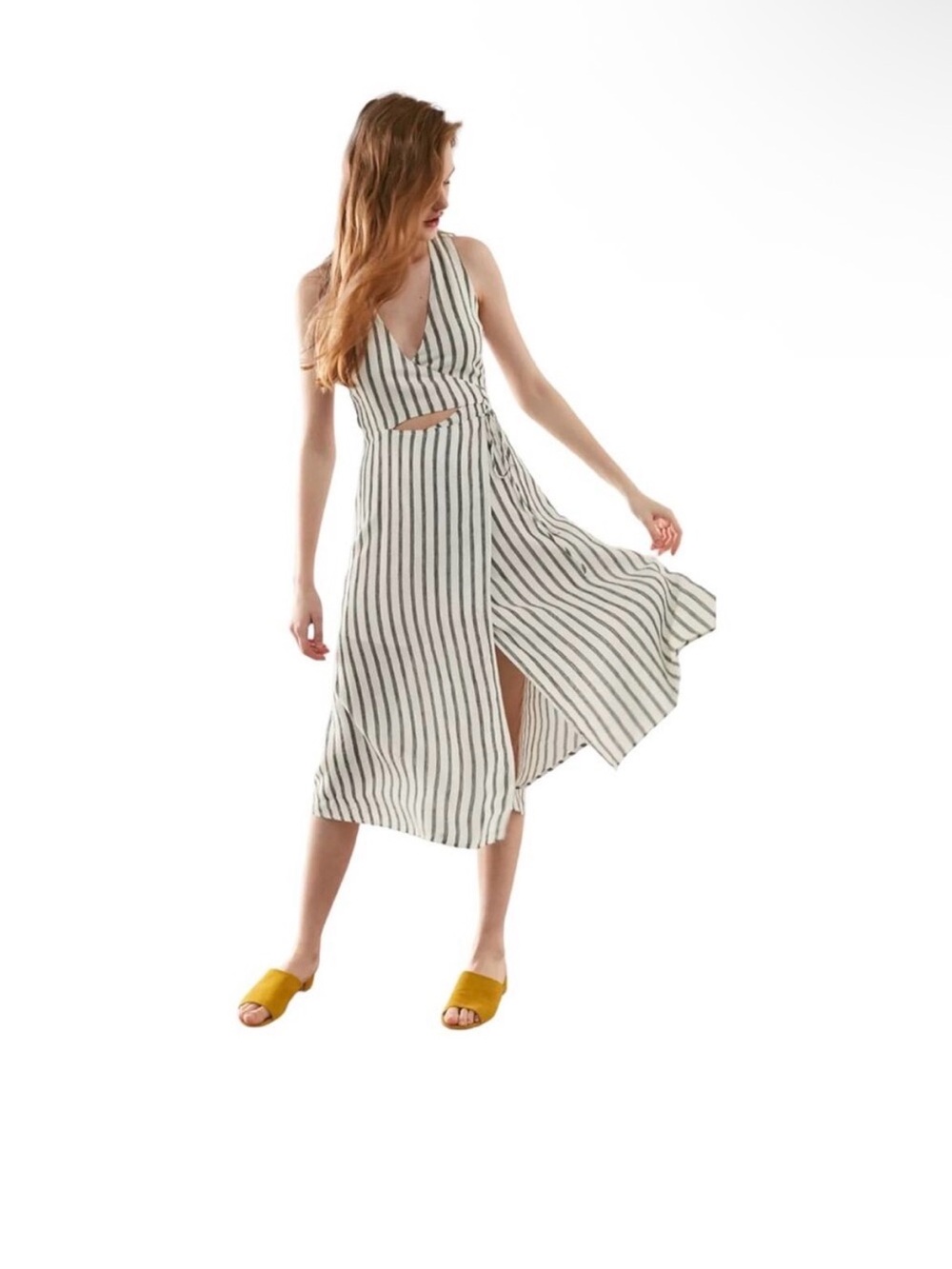 Astr ASTR Aida Cutout Midi Wrap Dress Black and White Striped